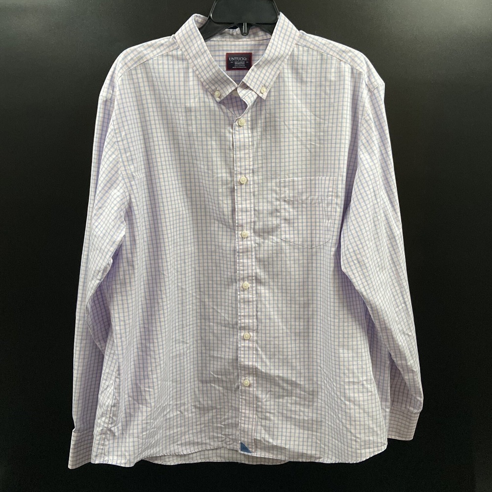 UNTUCKit Mens Shirt 2XL Pink Blue Check Mackinnon Wrinkle Free 100% Cotton Shirt